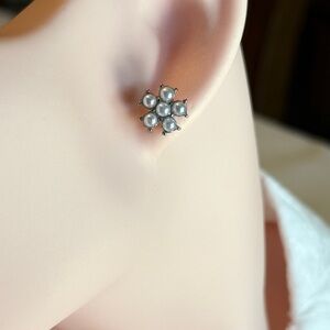 Elegant Silver Pearl Flower Earrings